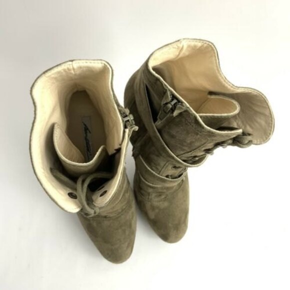 Brian Atwood All Leather Niki Platform Boots Green Military Ankle 38 - Picture 14 of 16